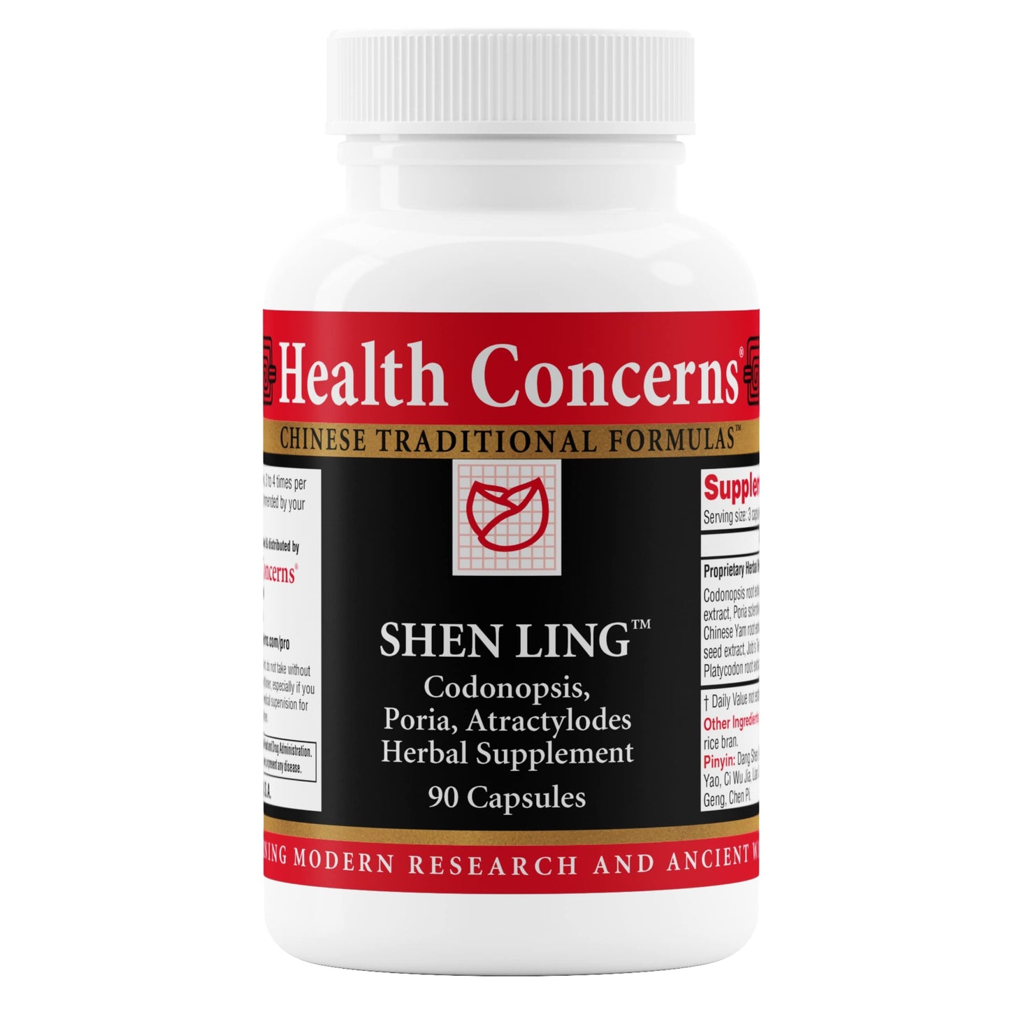 Botella de suplemento Shen Ling de Health Concerns, 90 cápsulas para salud digestiva