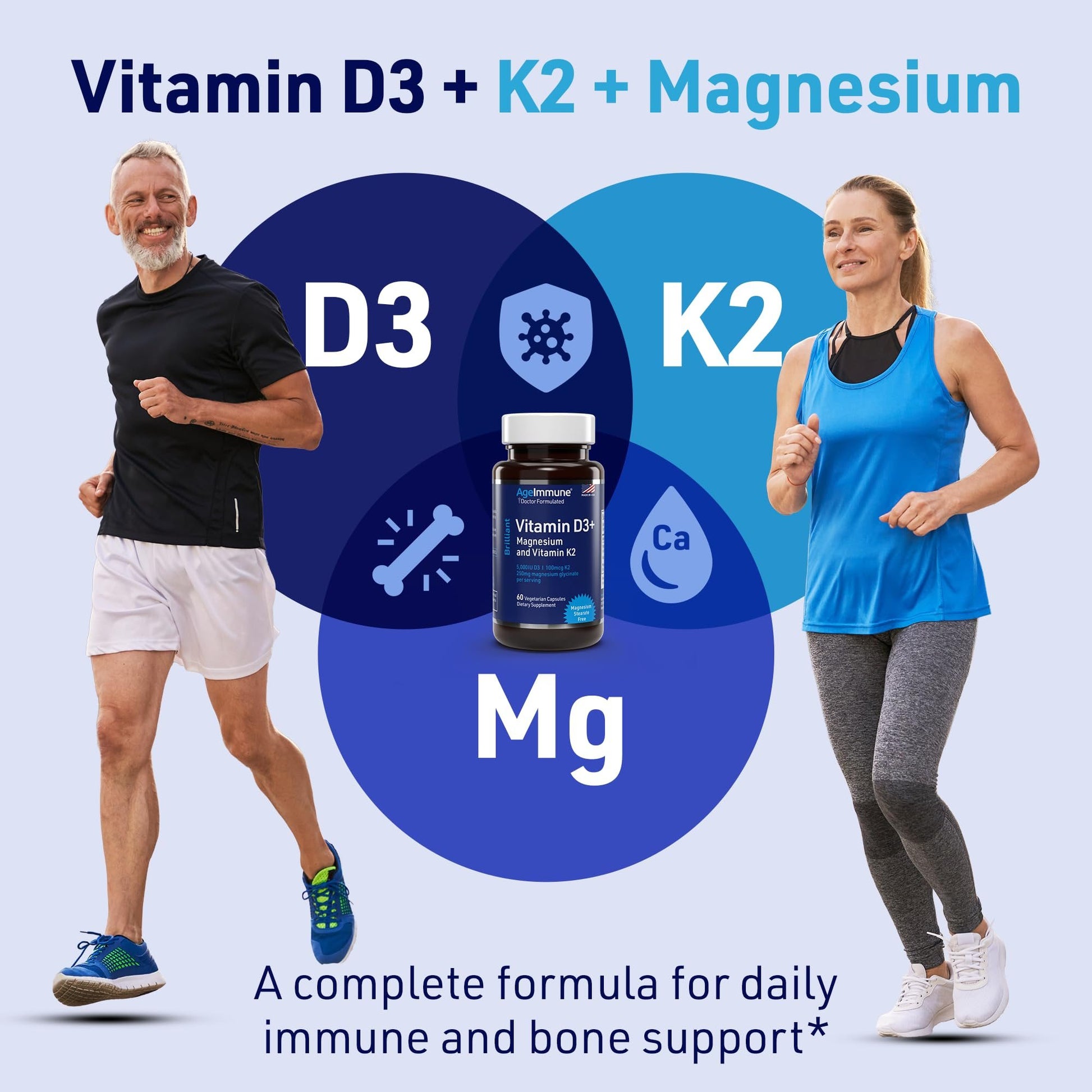 Suplemento sin aditivos con vitaminas para huesos fuertes y sistema inmune