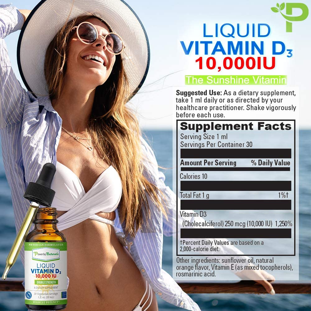 Suplemento sin azúcar, sin gluten Power By Naturals vitamina D3 líquida