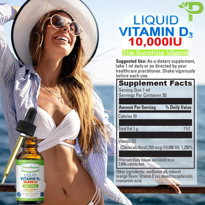 Suplemento sin azúcar, sin gluten Power By Naturals vitamina D3 líquida