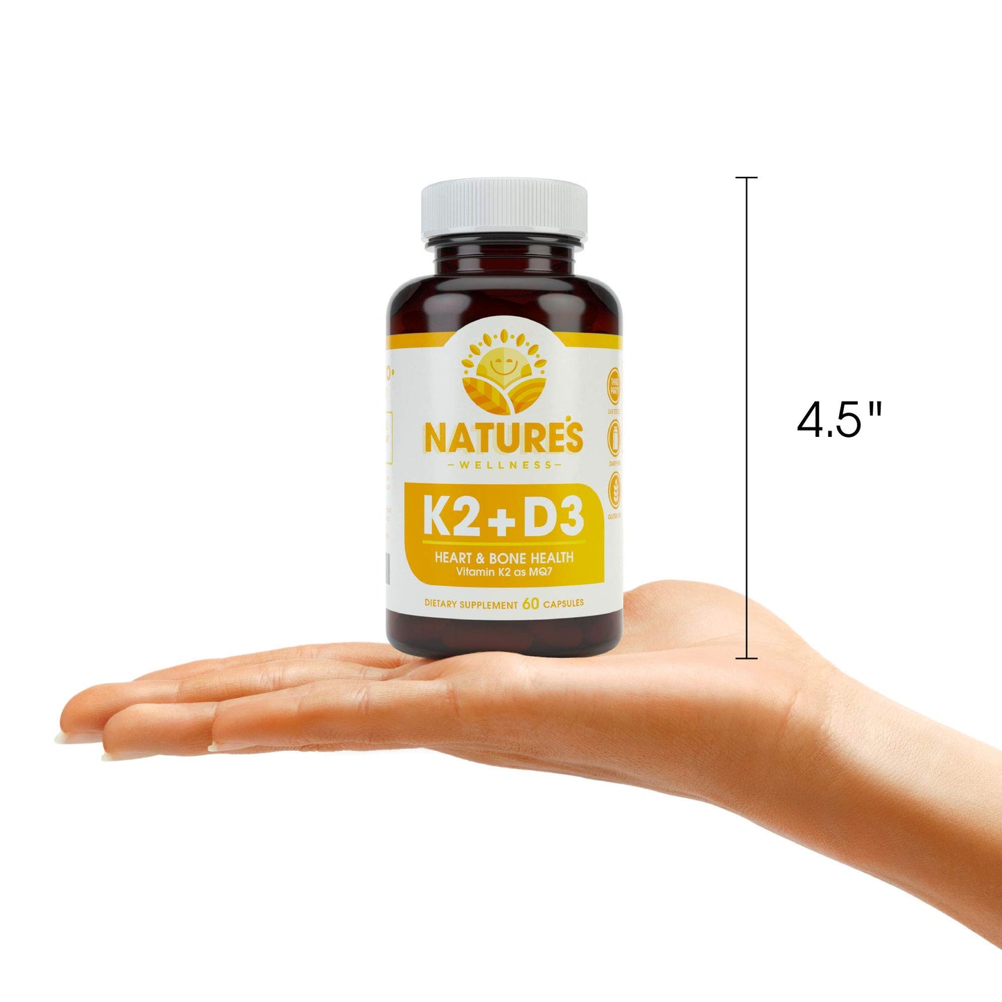 Suplemento sin OGM y gluten vitamina K2 MK7 y D3 60 capsulas