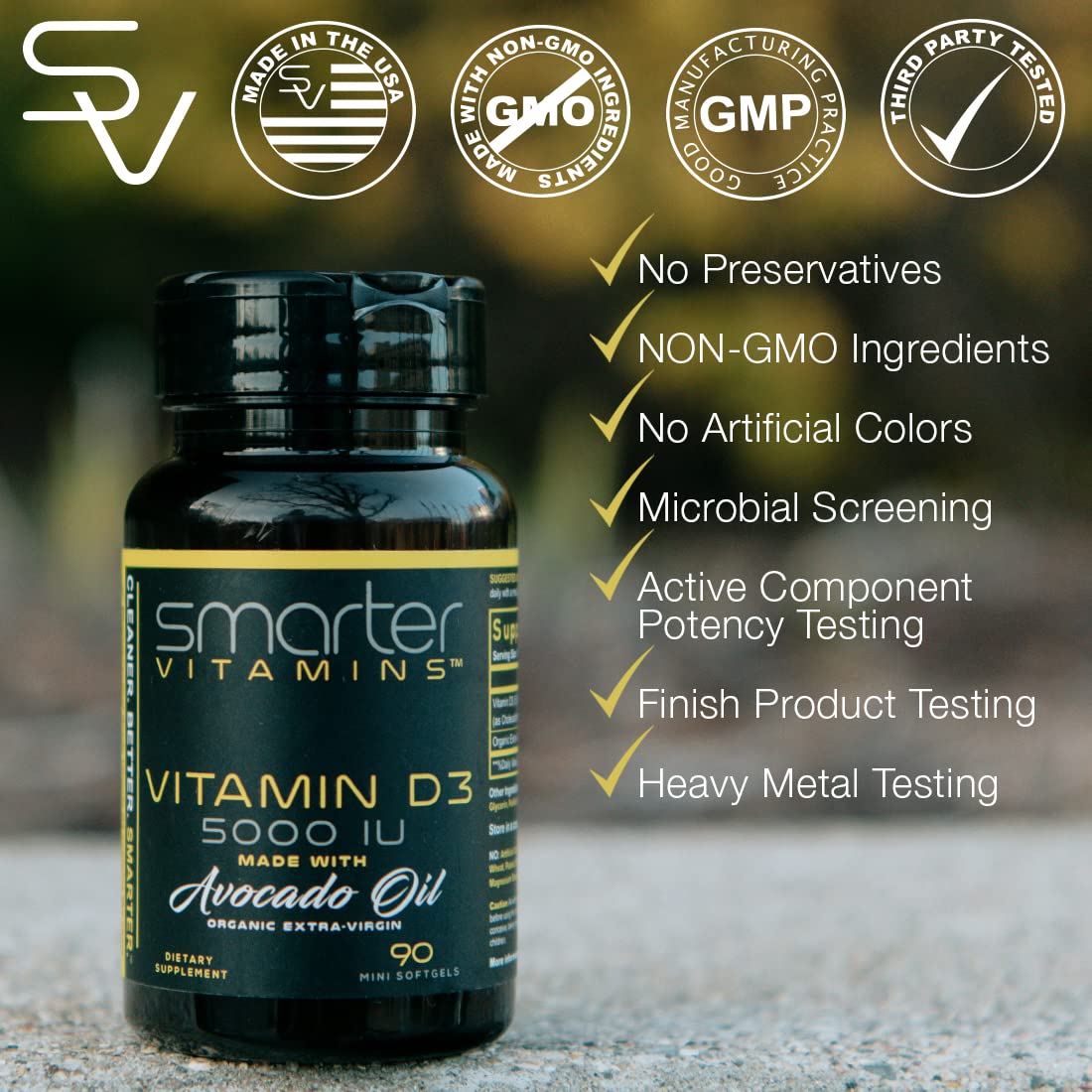 Suplemento Smarter vitamina D3 5000 IU en aceite de aguacate, paquete de 90 unidades