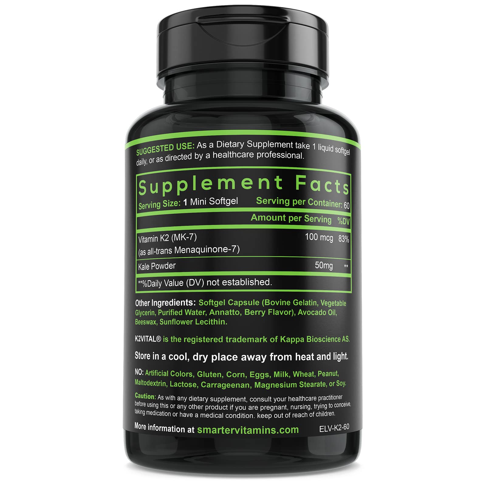 Suplemento Smarter vitamina K2 MK7 con kale y K2VITAL