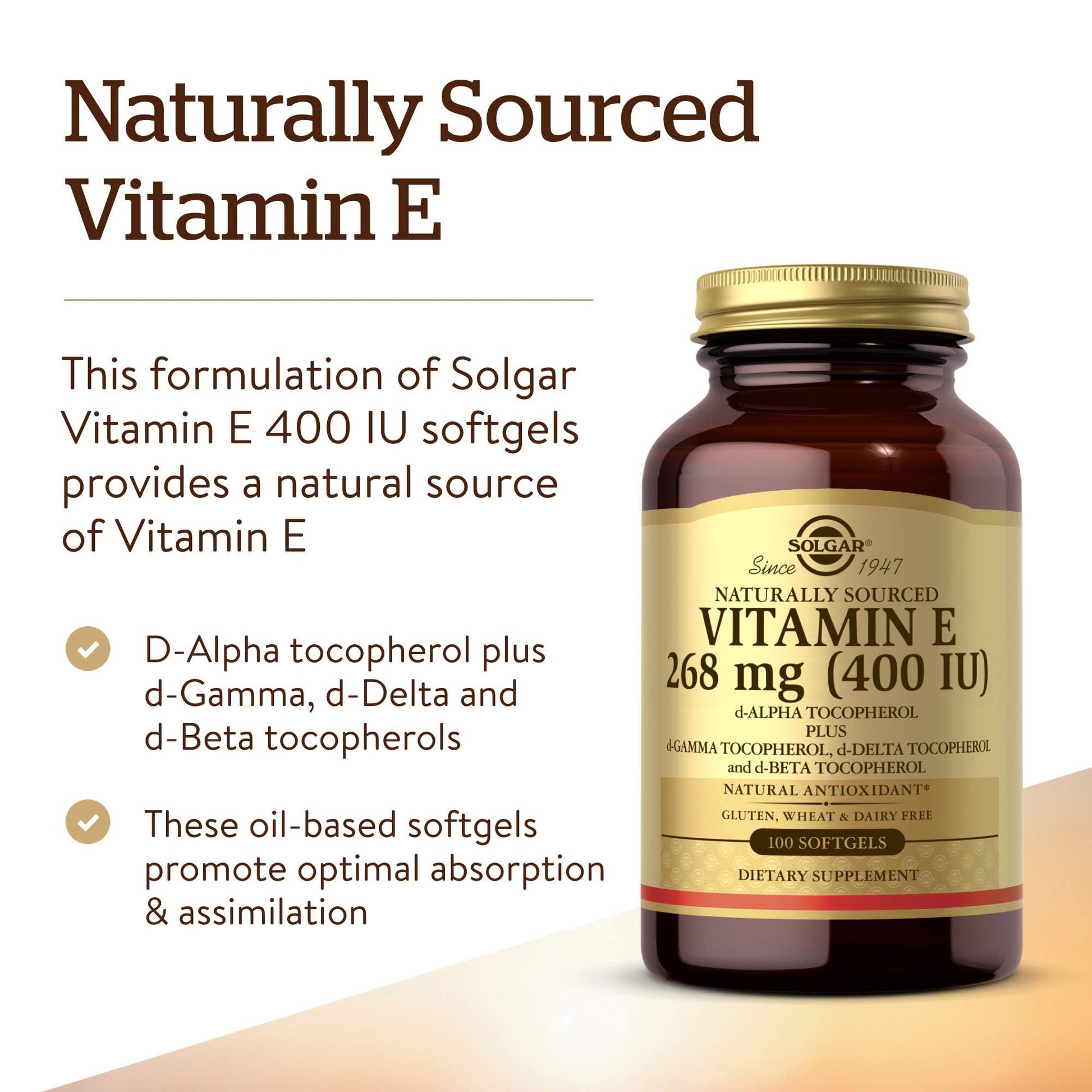 Suplemento Solgar hierro y vitamina e para salud inmune y sangre