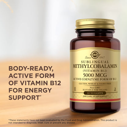 Suplemento SOLGAR vitamina b12 sin gluten y vegano para energía