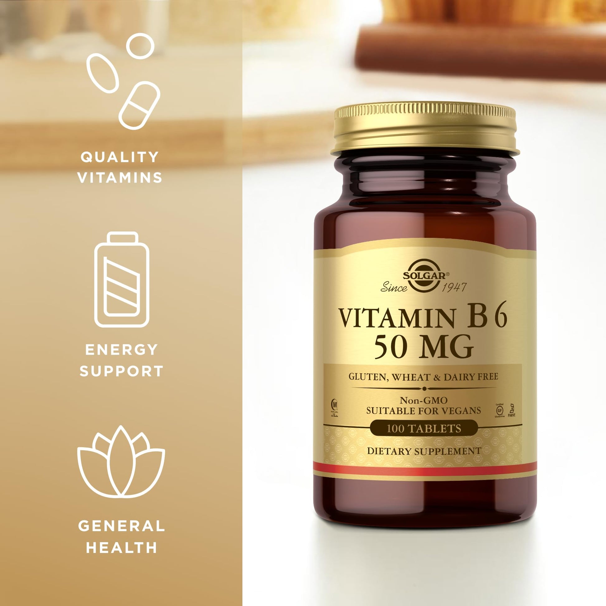 Suplemento Solgar Vitamina B6 50 mg en envase