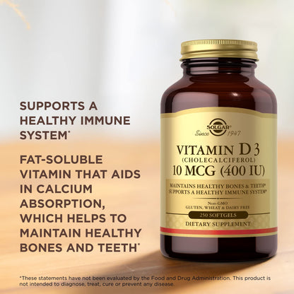 Suplemento Solgar Vitamina D3 cápsulas sin OMG y conservadores