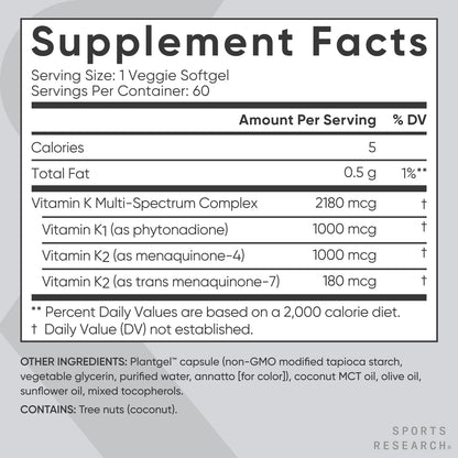 Suplemento Sports Research Vitamina K Multi-Espectro presentación