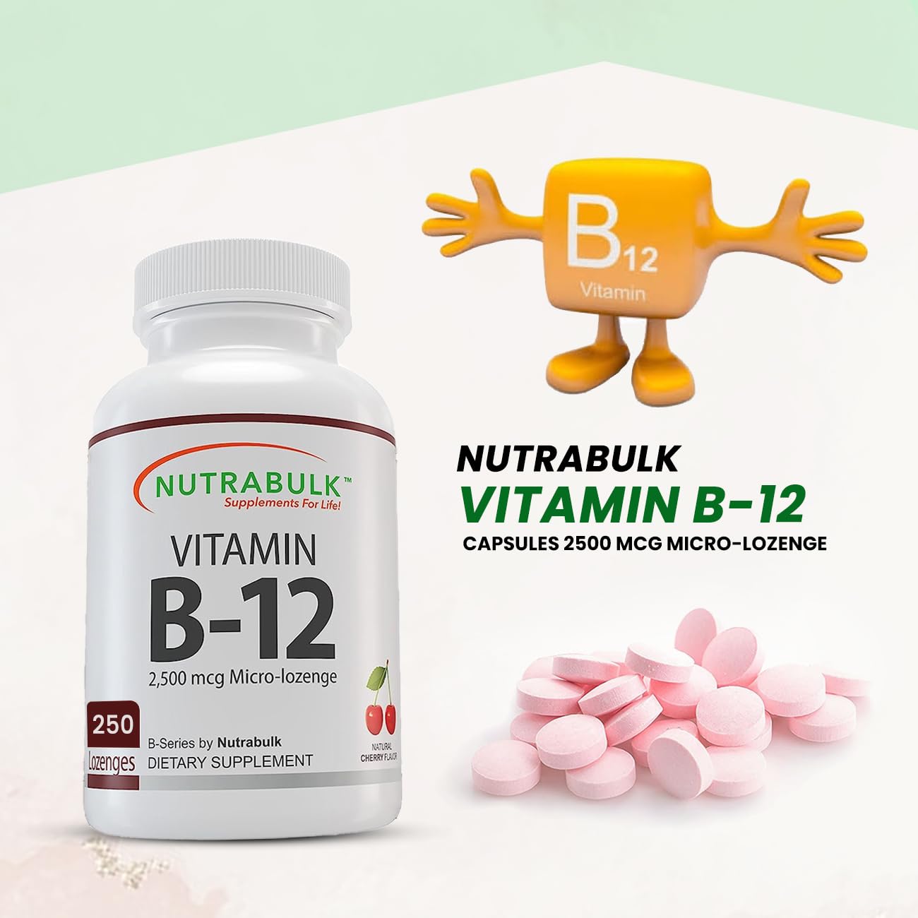 Suplemento sublingual vitamina B12 NutraBulk sabor cereza