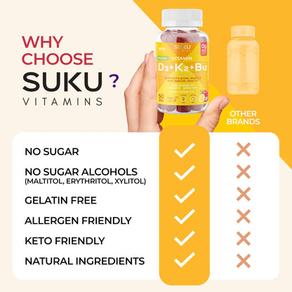 Suplemento SUKU D3 K2 B12 sin azúcar y vegano