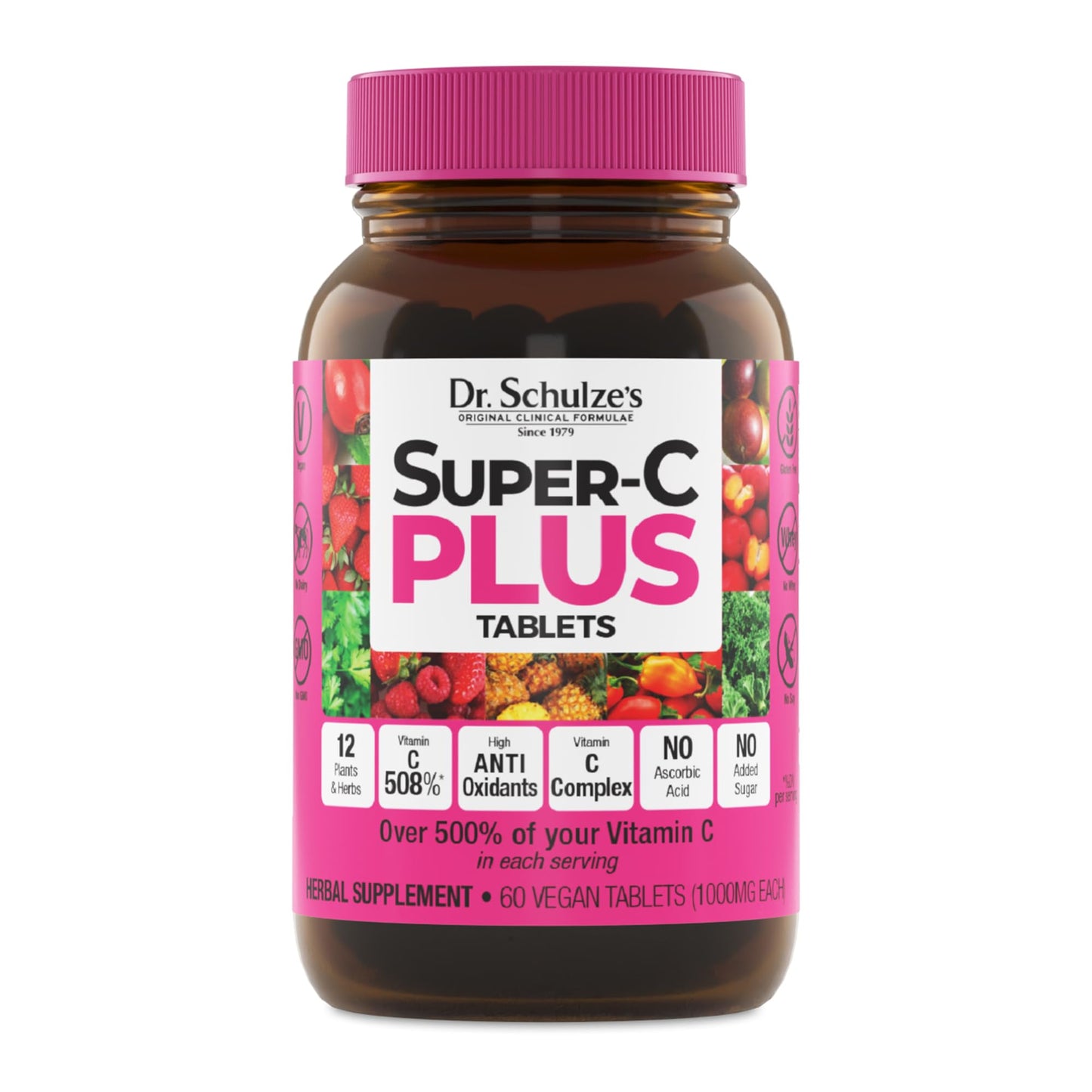 Suplemento Super-C Plus Dr. Schulze's 1000 mg vitamina C masticable