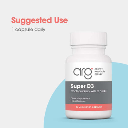 Suplemento Super D3 Allergy Research Group para salud ósea e inmunidad