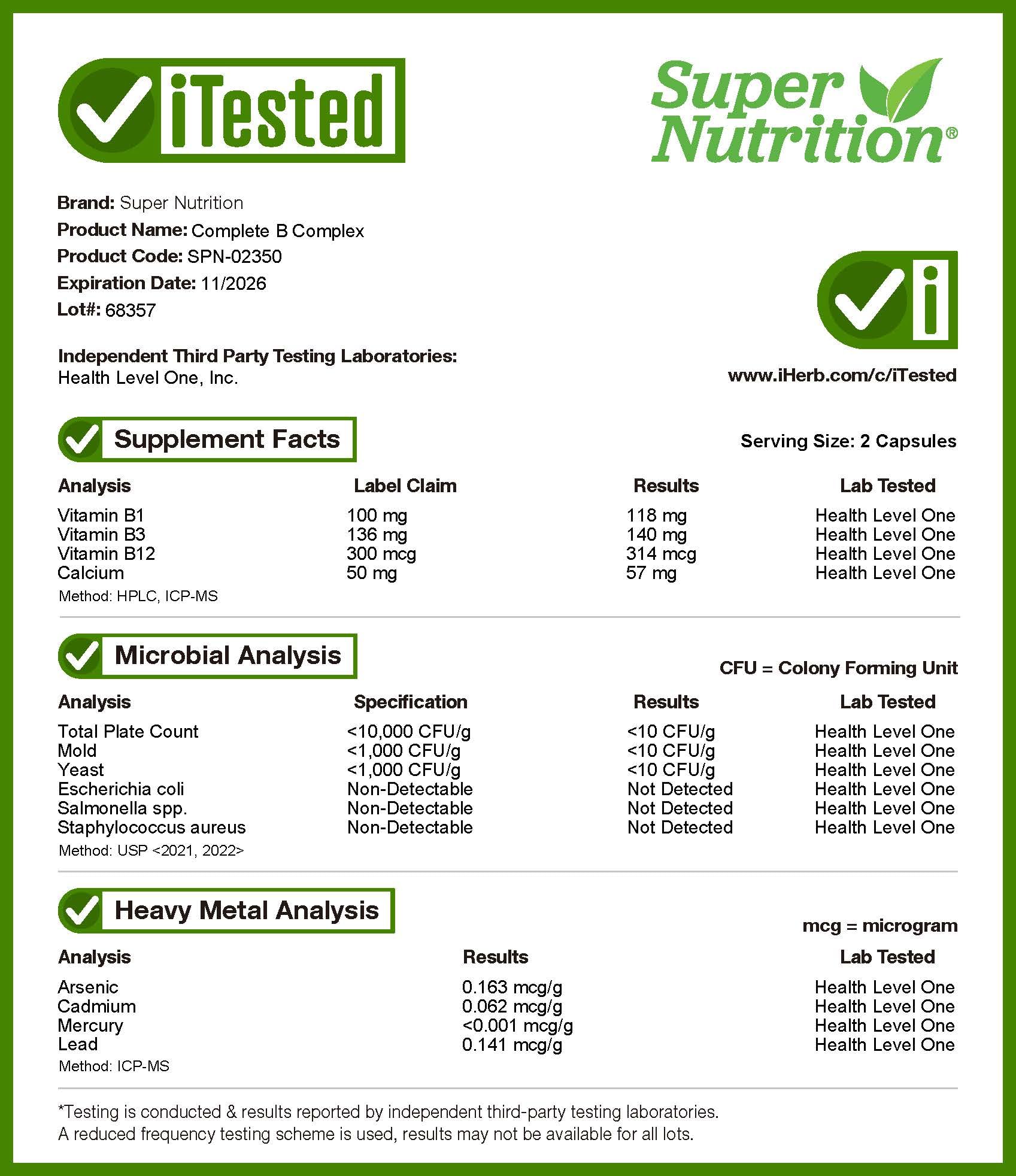 Suplemento Super Nutrition B complejo folato metilado