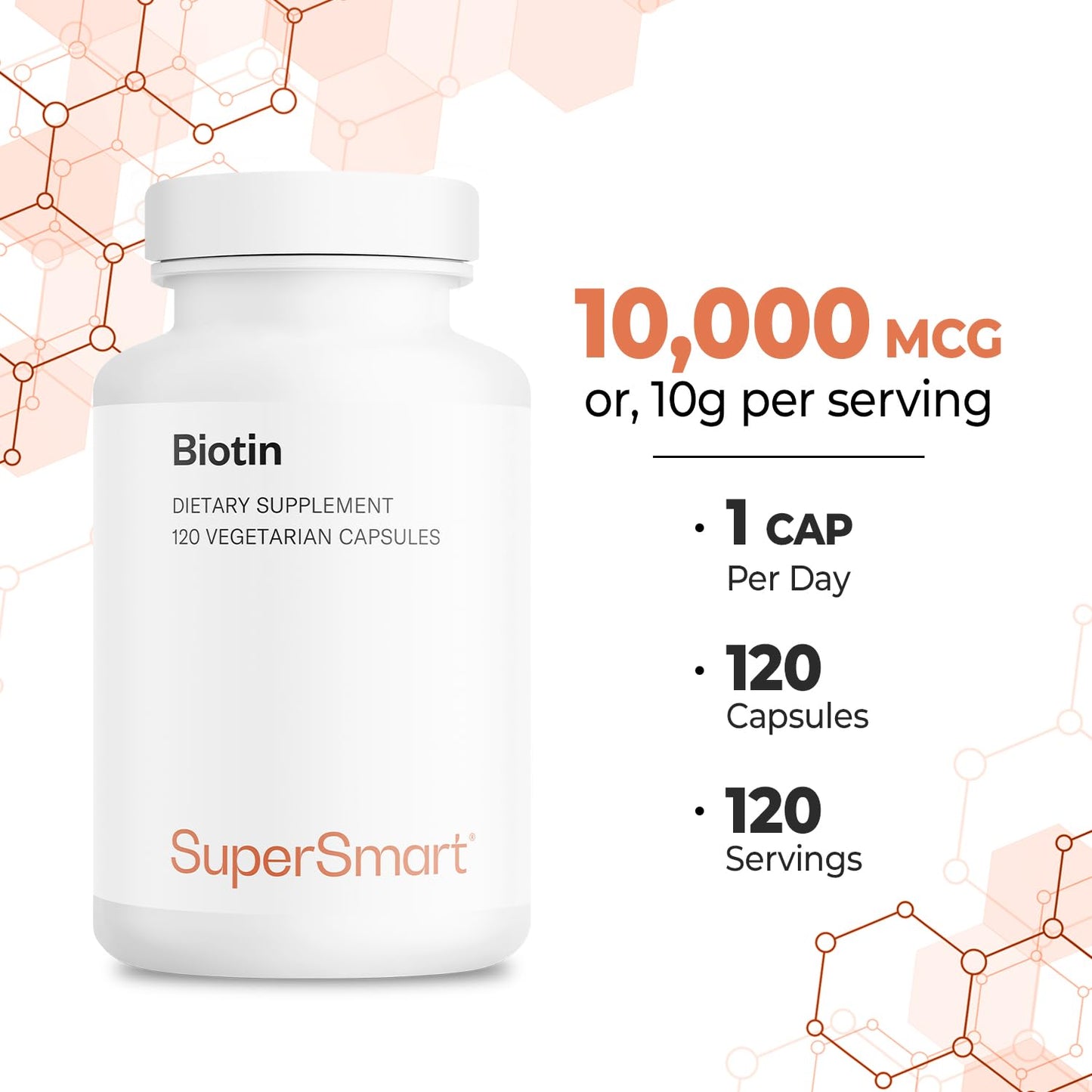 Suplemento Supersmart biotina vitamina B7 alta potencia