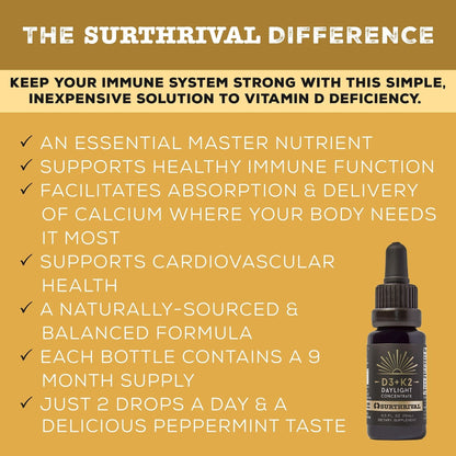 Suplemento Surthrival concentrado de vitamina D3 y K2 270 porciones