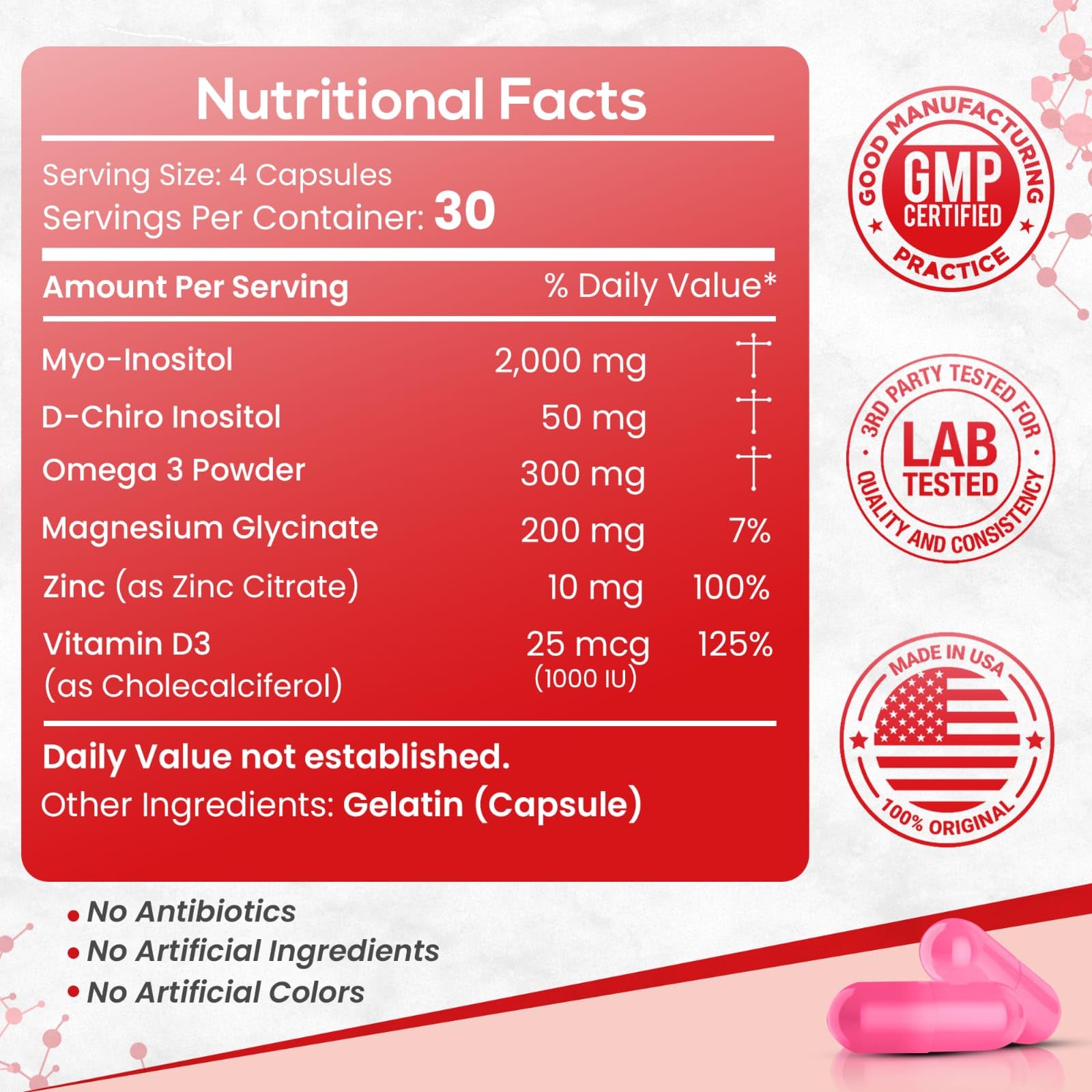 Suplemento TEVERON con Myo-Inositol y nutrientes esenciales.