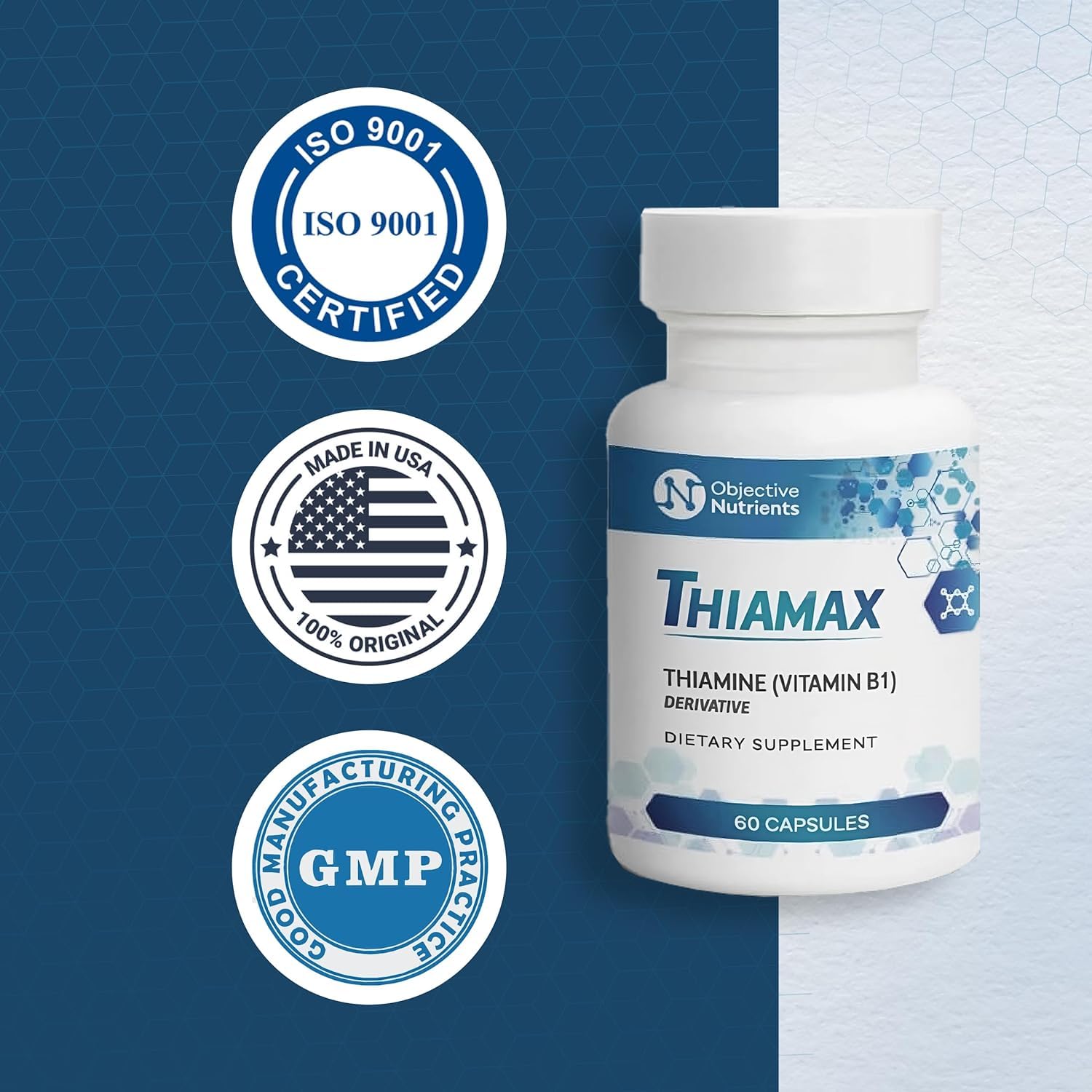Suplemento Thiamax vitamina B1 100mg, alta absorción y sin aditivos