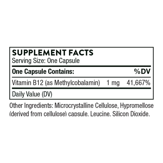 Suplemento Thorne vitamina B12 metilcobalamina sin gluten ni lácteos