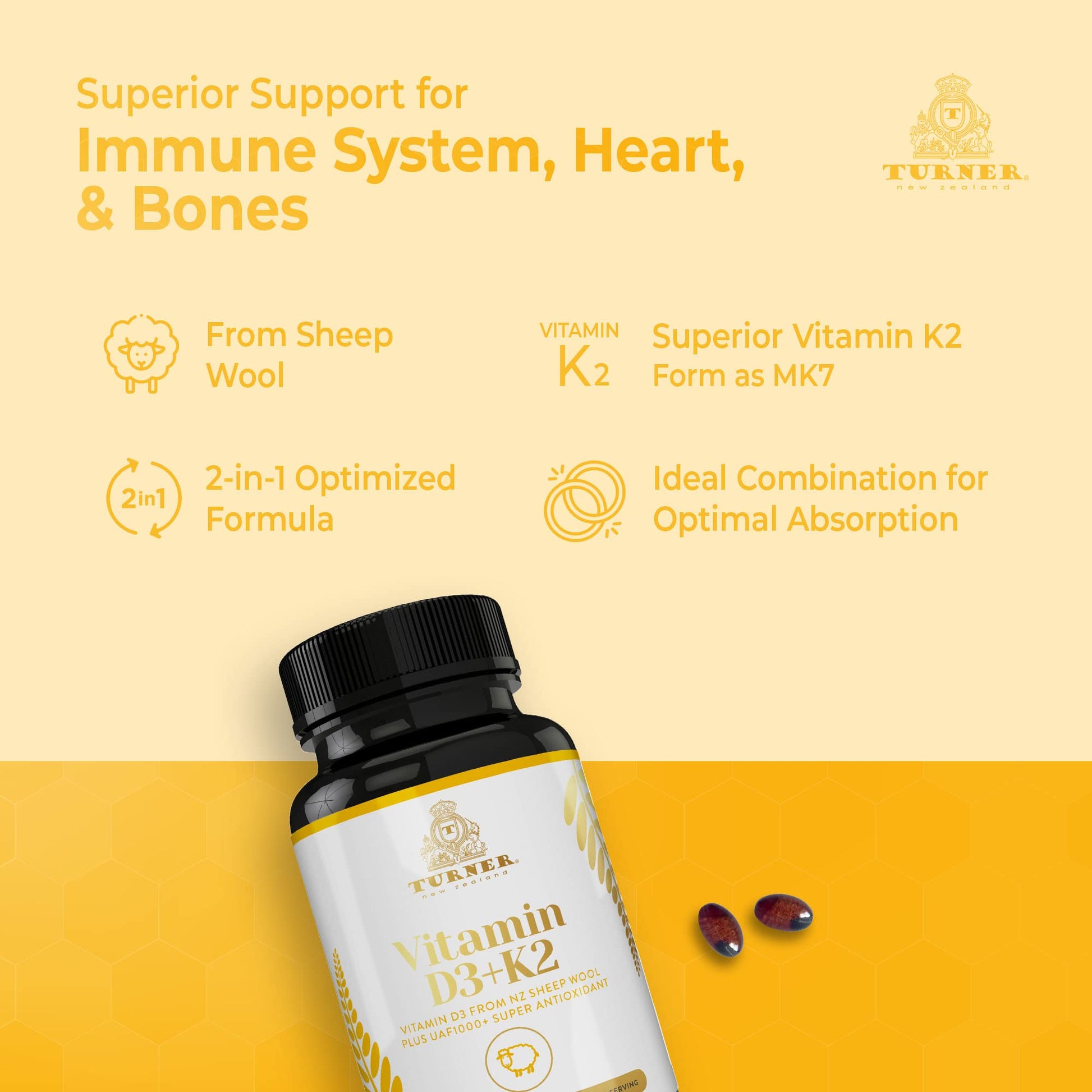 Suplemento TURNER vitamina D3 con K2 para articulaciones