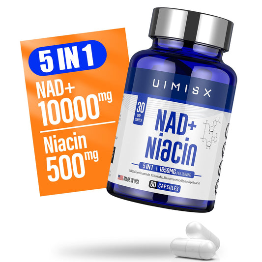 Suplemento UIMISX NAD+ y Niacina caja blanca 60 cápsulas