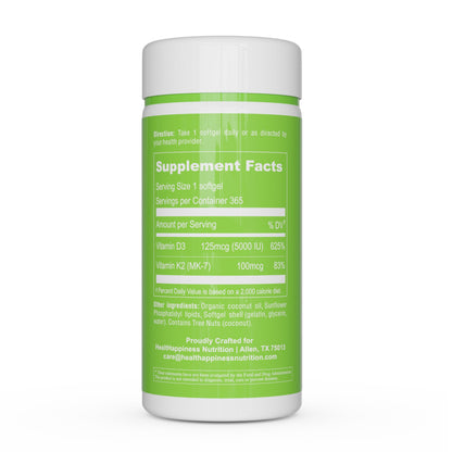 Suplemento UpNourish con vitaminas D3 5000 y K2 100 mcg
