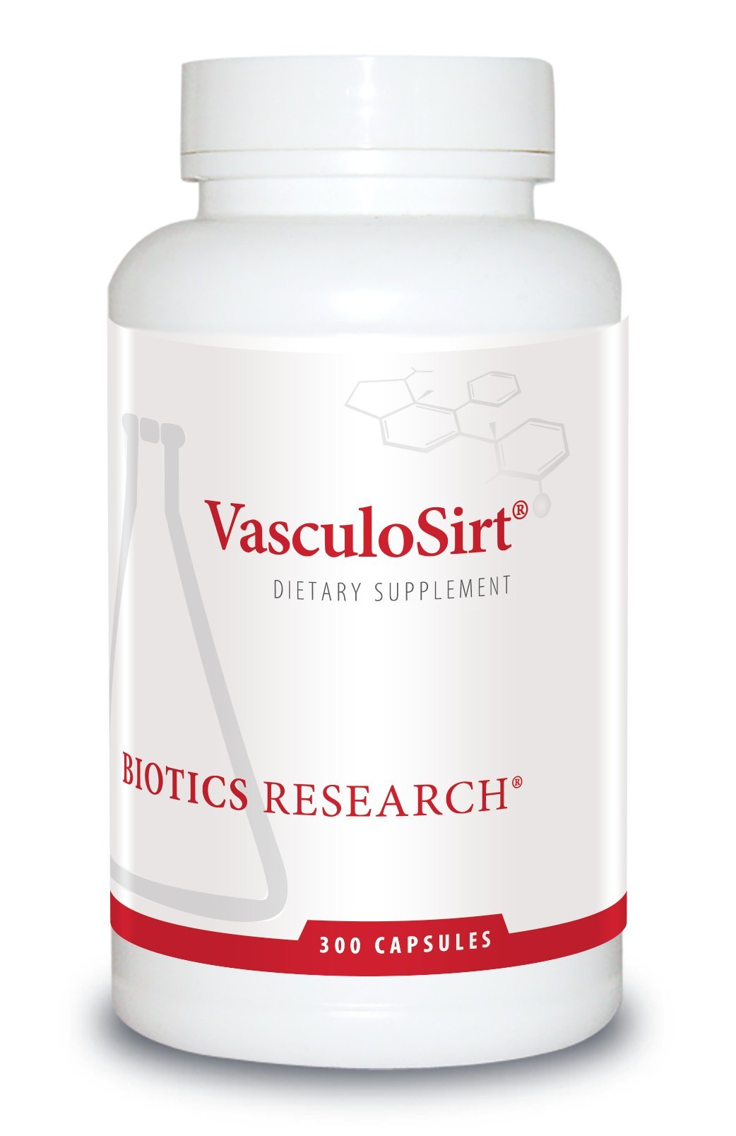 Botella de suplemento VasculoSirt de Biotics Research para salud vascular