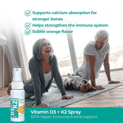 Suplemento vitamínico líquido vegano con vitamina d3 y k2