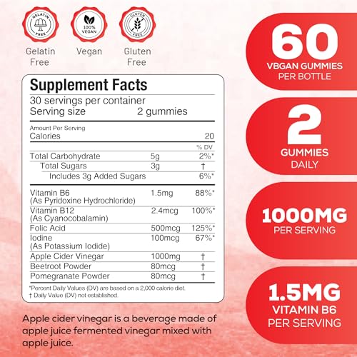 Suplemento vegano sin gluten de gomitas 1000mg manzana y betabel.