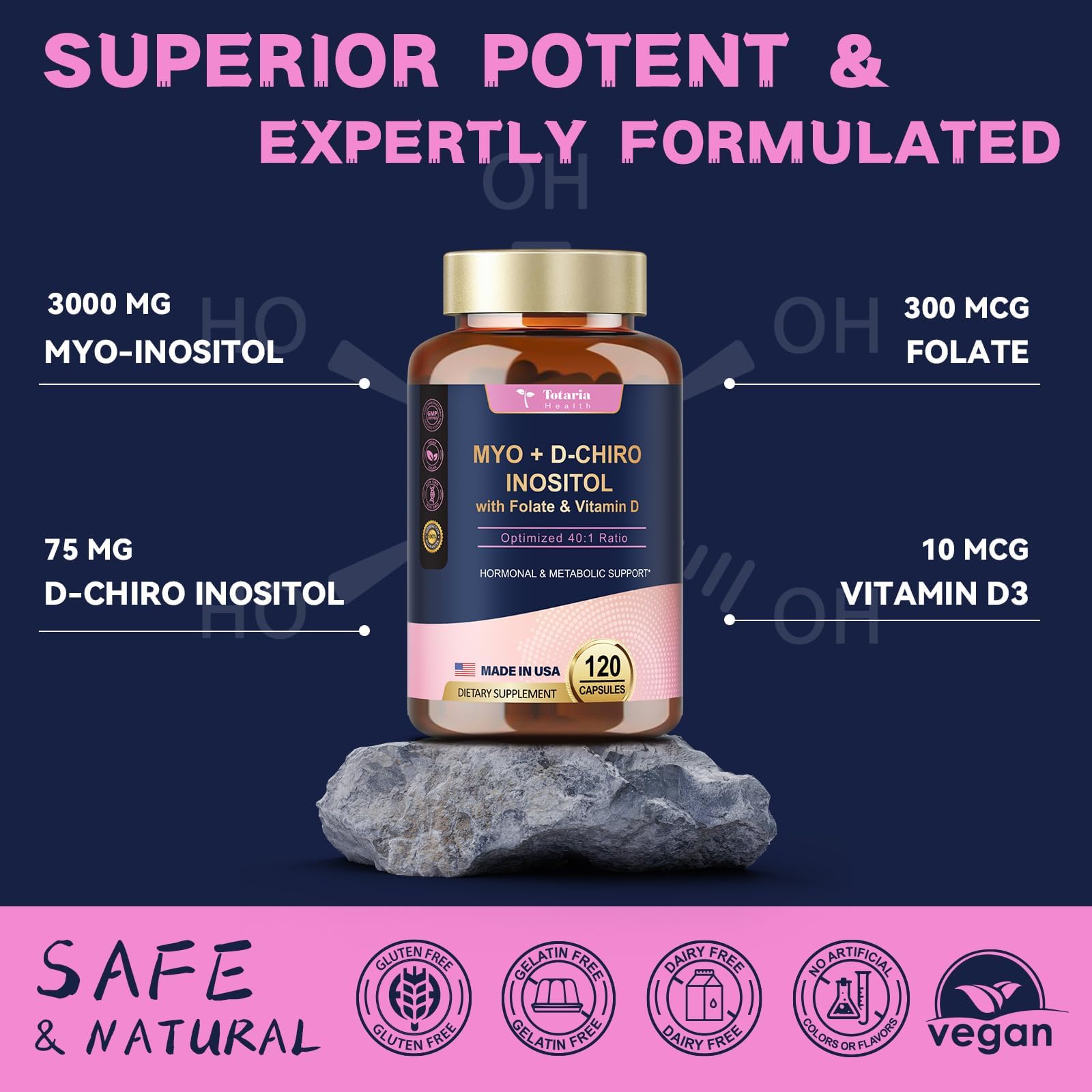 Suplemento 100% vegano y sin gluten Totaria inositol mujeres