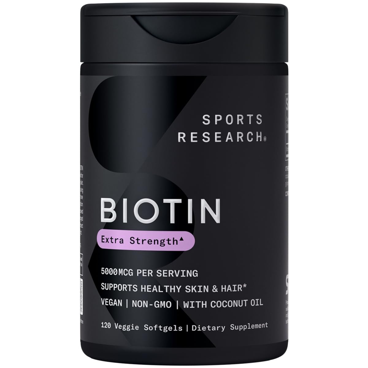 Suplemento vegano de biotina con aceite de coco botella frontal