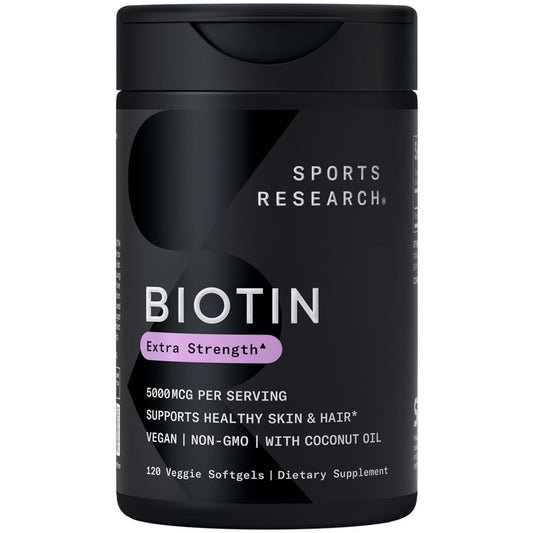 Suplemento vegano de biotina con aceite de coco botella frontal