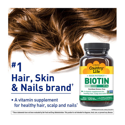 Suplemento vegano biotina alta potencia Country Life envase