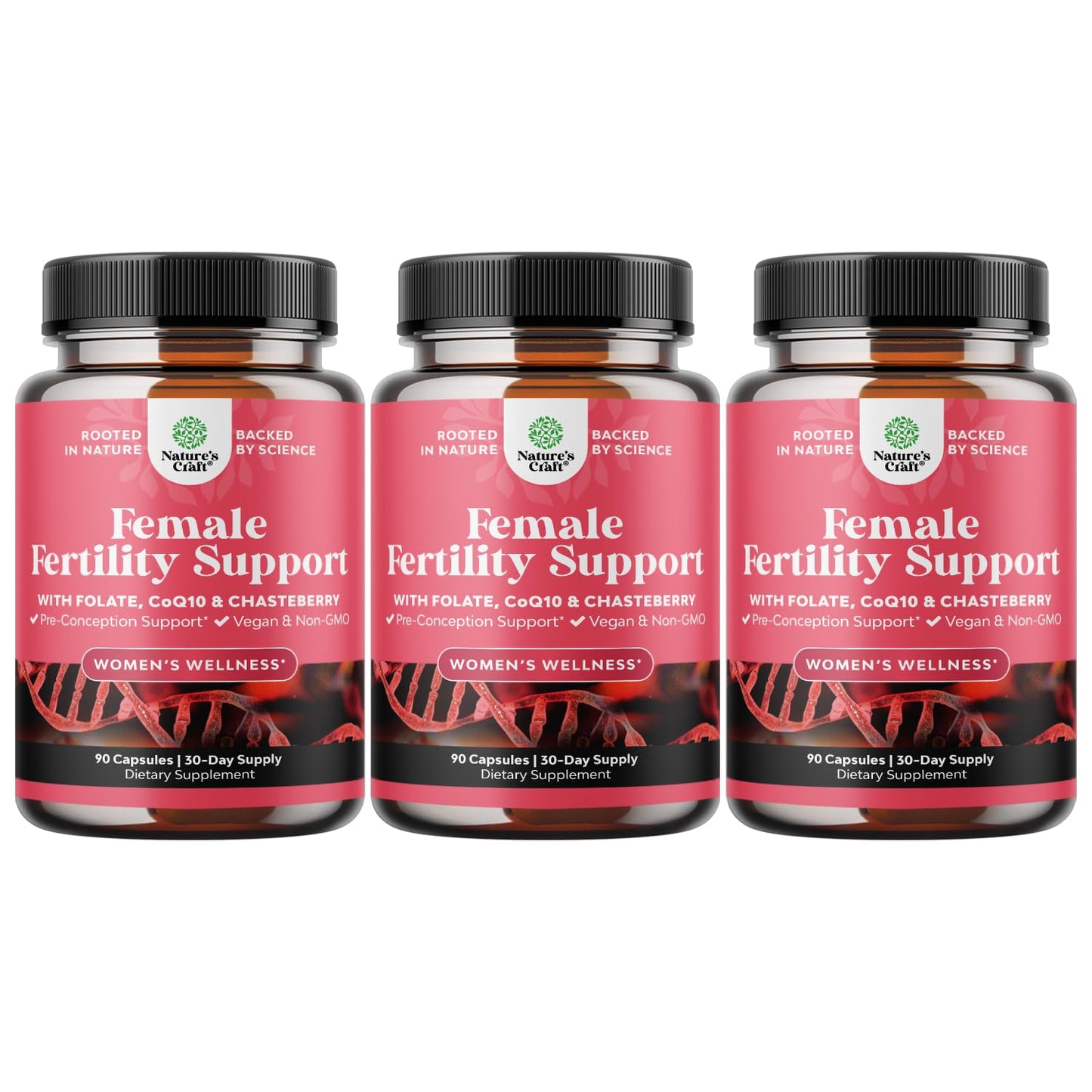 Suplemento vegano para fertilidad femenina Natures Craft 270 cápsulas