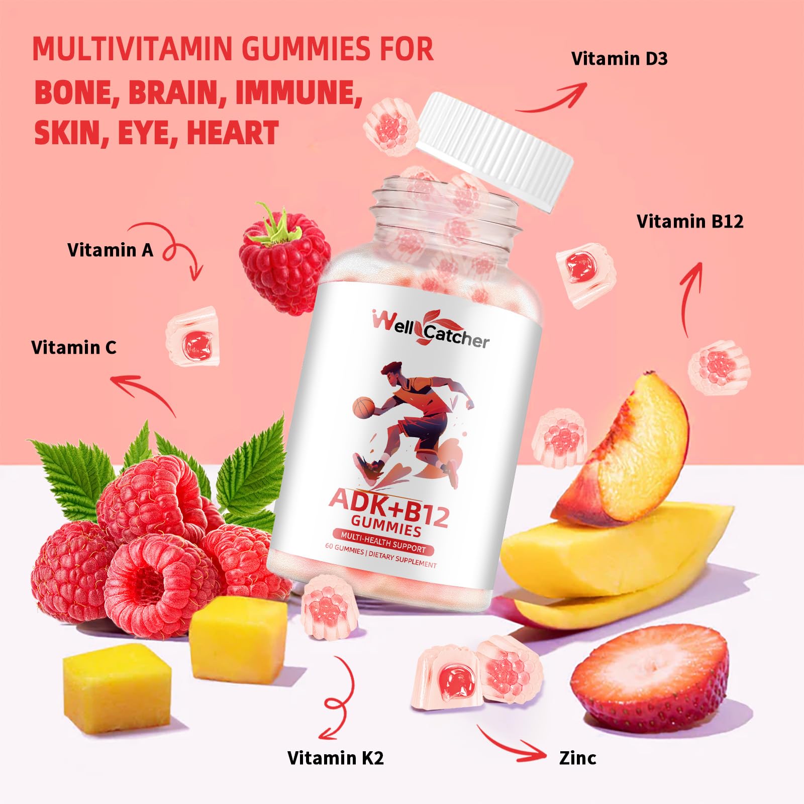 Suplemento vegano gomitas vitamínicas ADK B12 sin azúcar