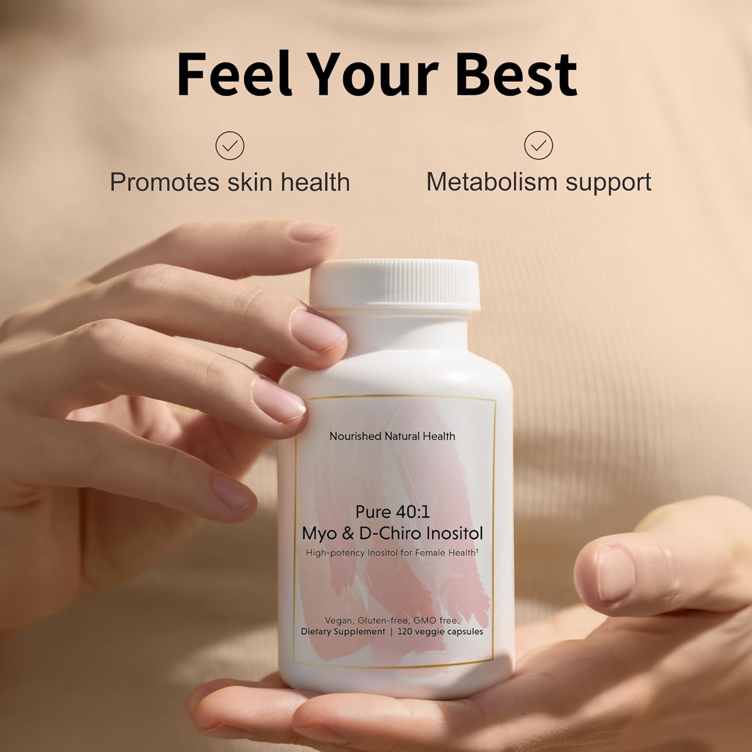 Suplemento vegano Nourished para salud hormonal mujer