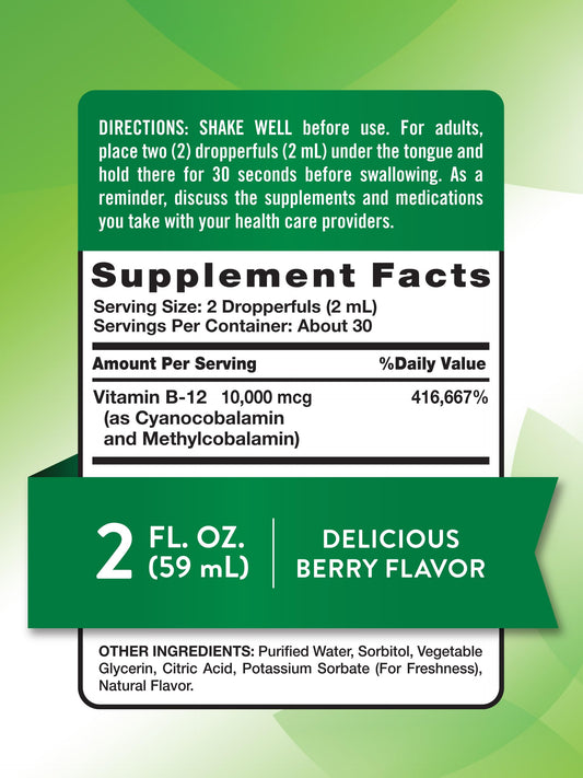 Suplemento vegano vitamina b12 10000mcg gotas sabor baya