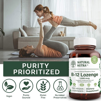 Suplemento vegano vitamina B12 Natural Nutra para energía y salud mental