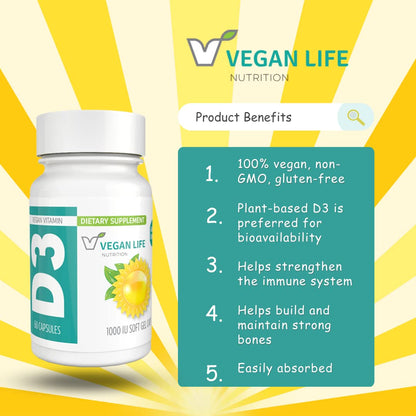 Suplemento vegano vitamina d3 60 cápsulas