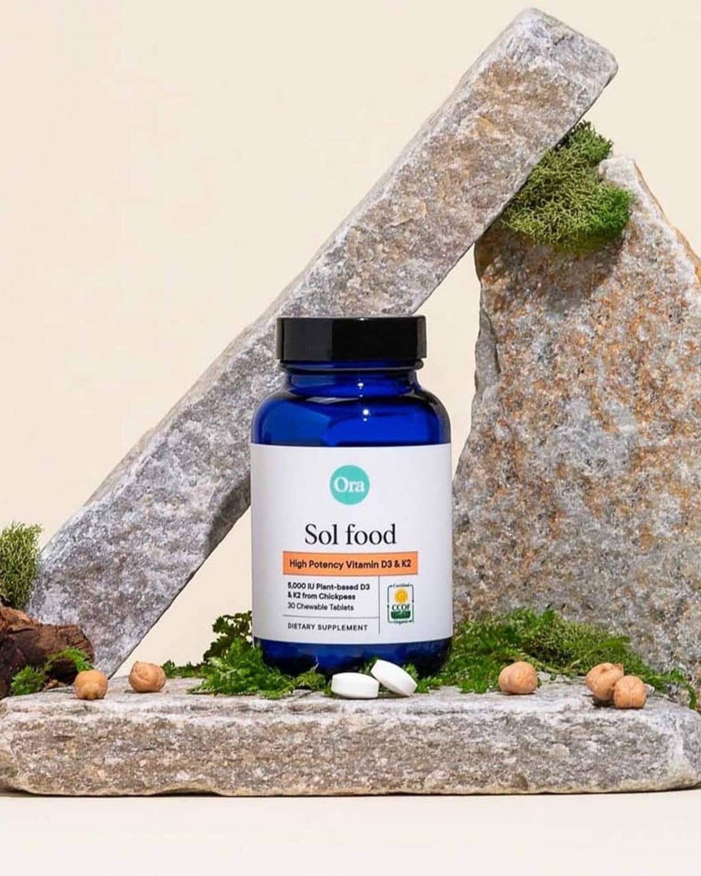 Suplemento vegano vitamina D3 K2 para huesos y sistema nervioso