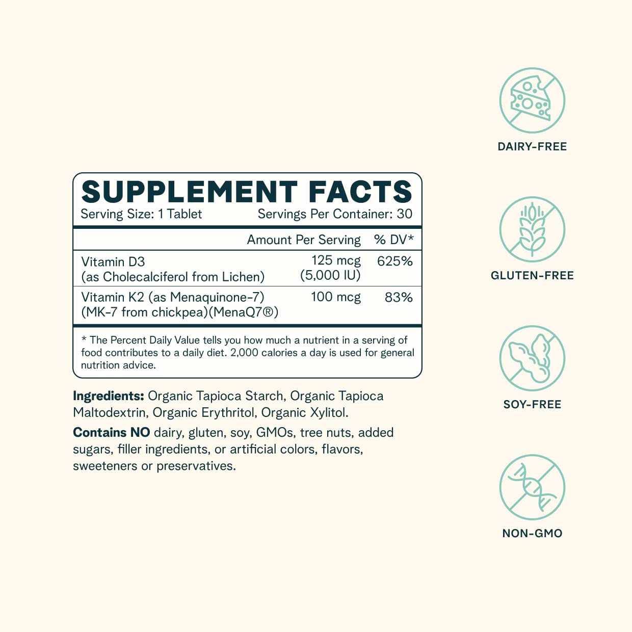 Suplemento vegano con vitamina D3 y K2 de líquenes y garbanzos