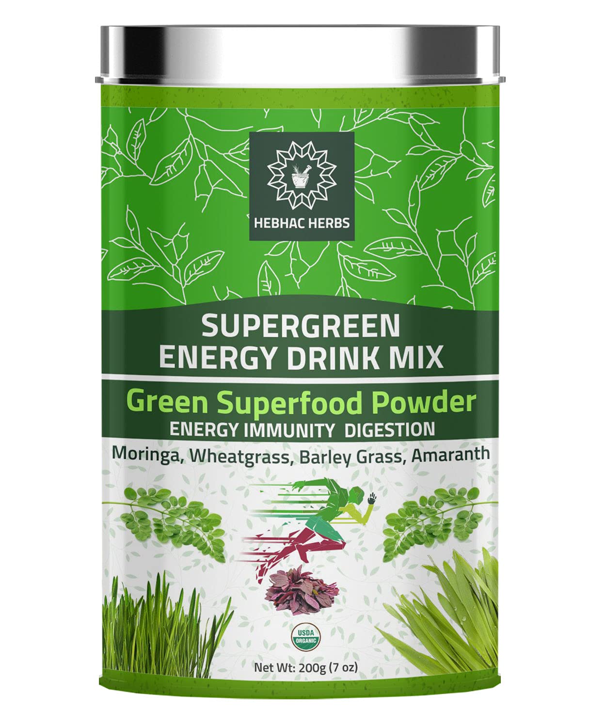 Suplemento verde orgánico Hebhac Herbs con moringa y amaranto