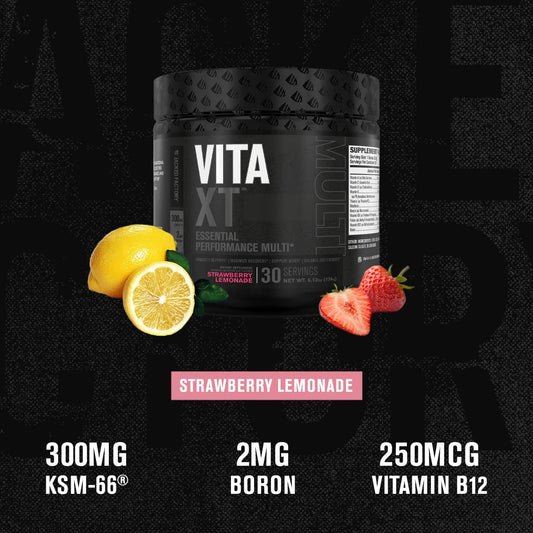 Suplemento alimenticio Vita XT multivitamina en polvo con ingredientes premium.