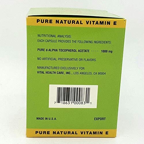 Suplemento Vital Natural Vitamina E 1000 IU cápsulas para salud celular