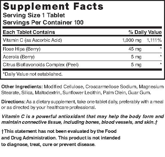 Suplemento vitamin c natures blend fabricación americana 100 tabletas
