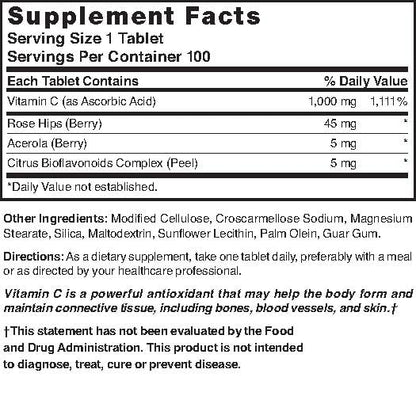 Suplemento vitamin c natures blend fabricación americana 100 tabletas