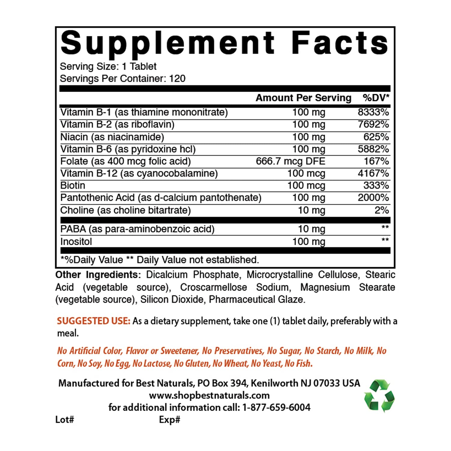 Suplemento vitamina A y complejo B-100 Best Naturals