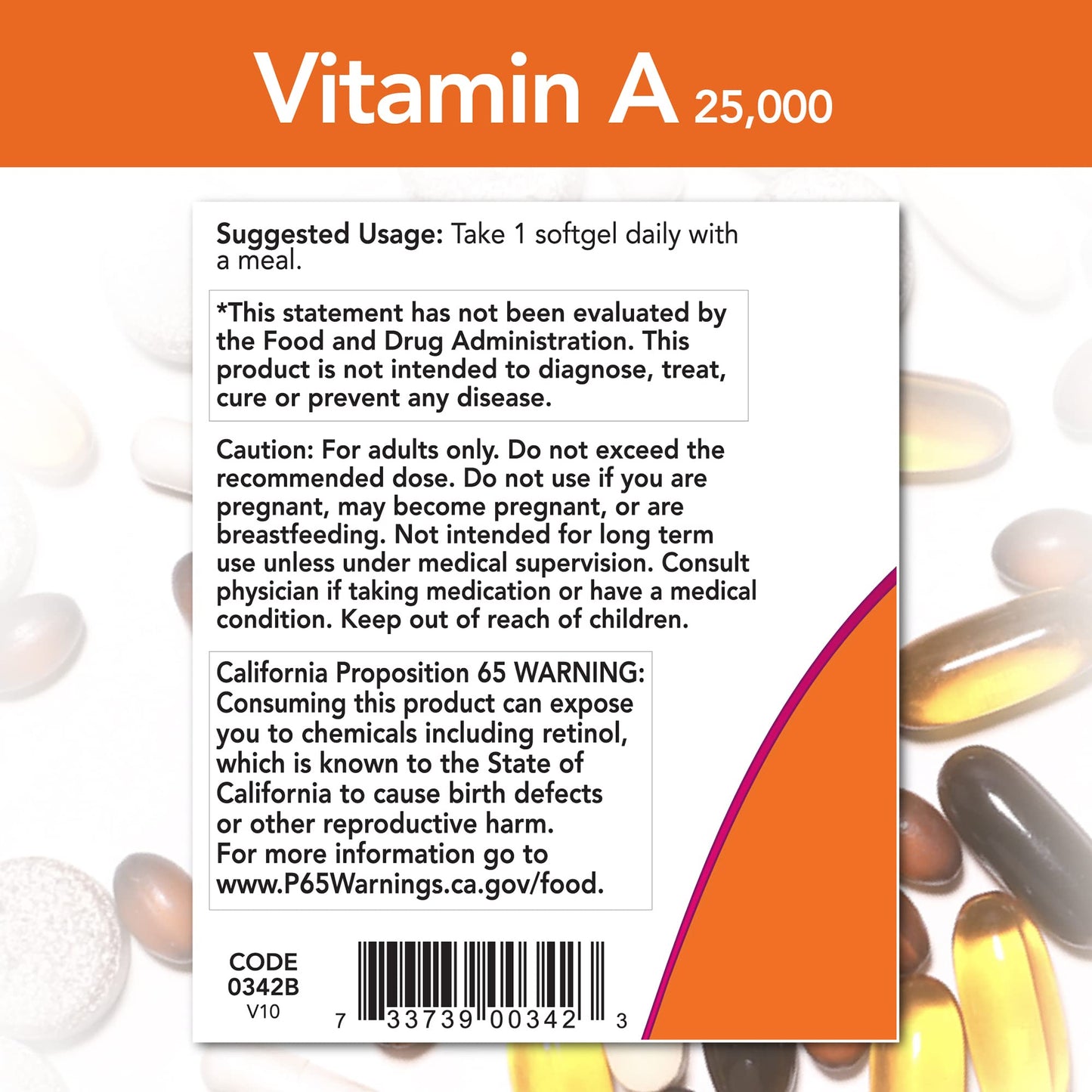 Suplemento de Vitamina A Now Foods 25000 UI cápsulas blandas