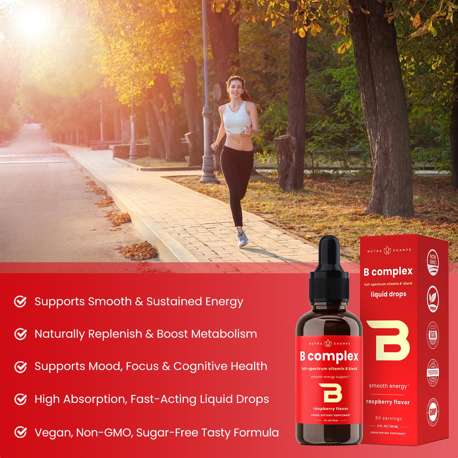 Suplemento NutraChamps vitamina b complejo sabor frutas del bosque