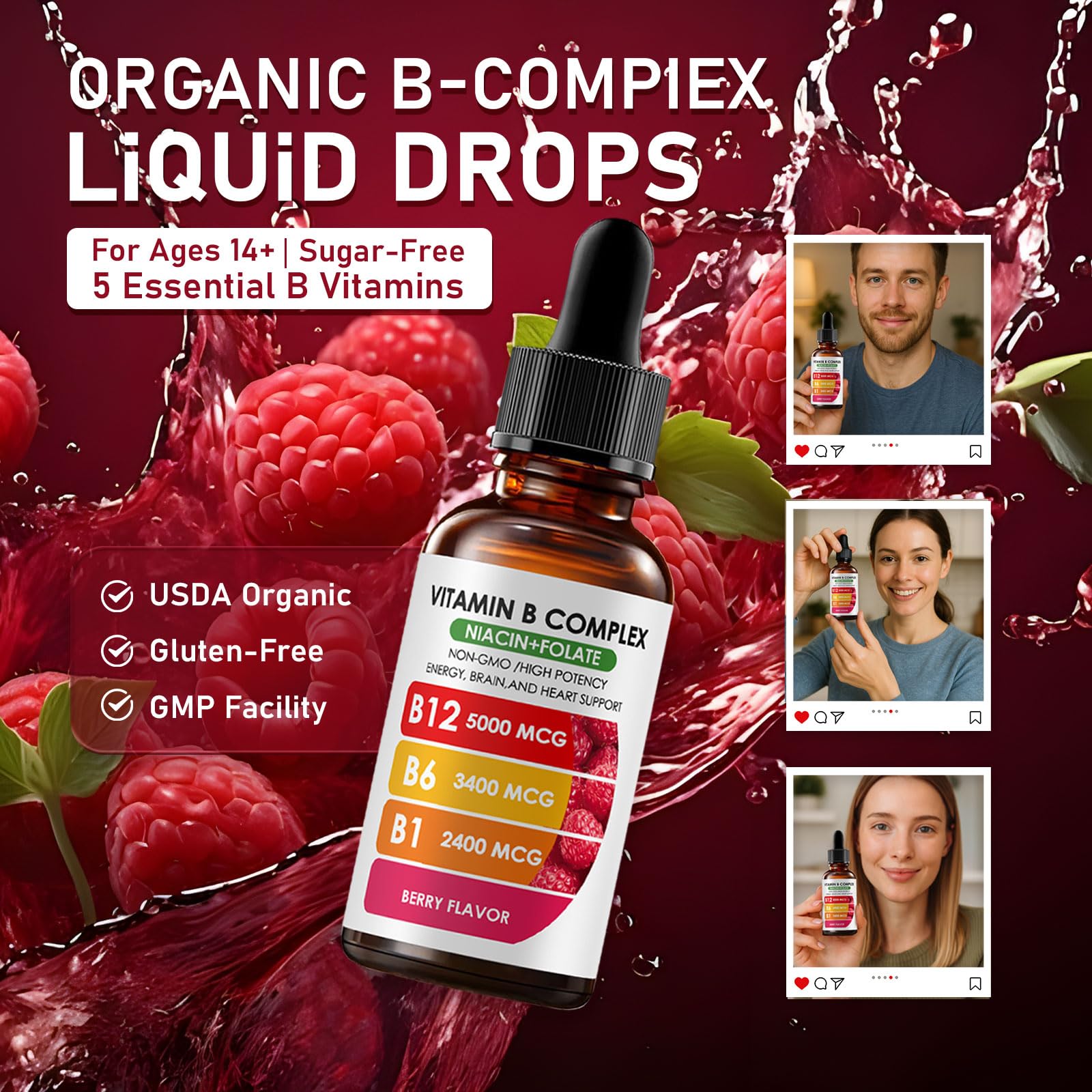 Suplemento vitamina B complejo líquido sabor baya pucges