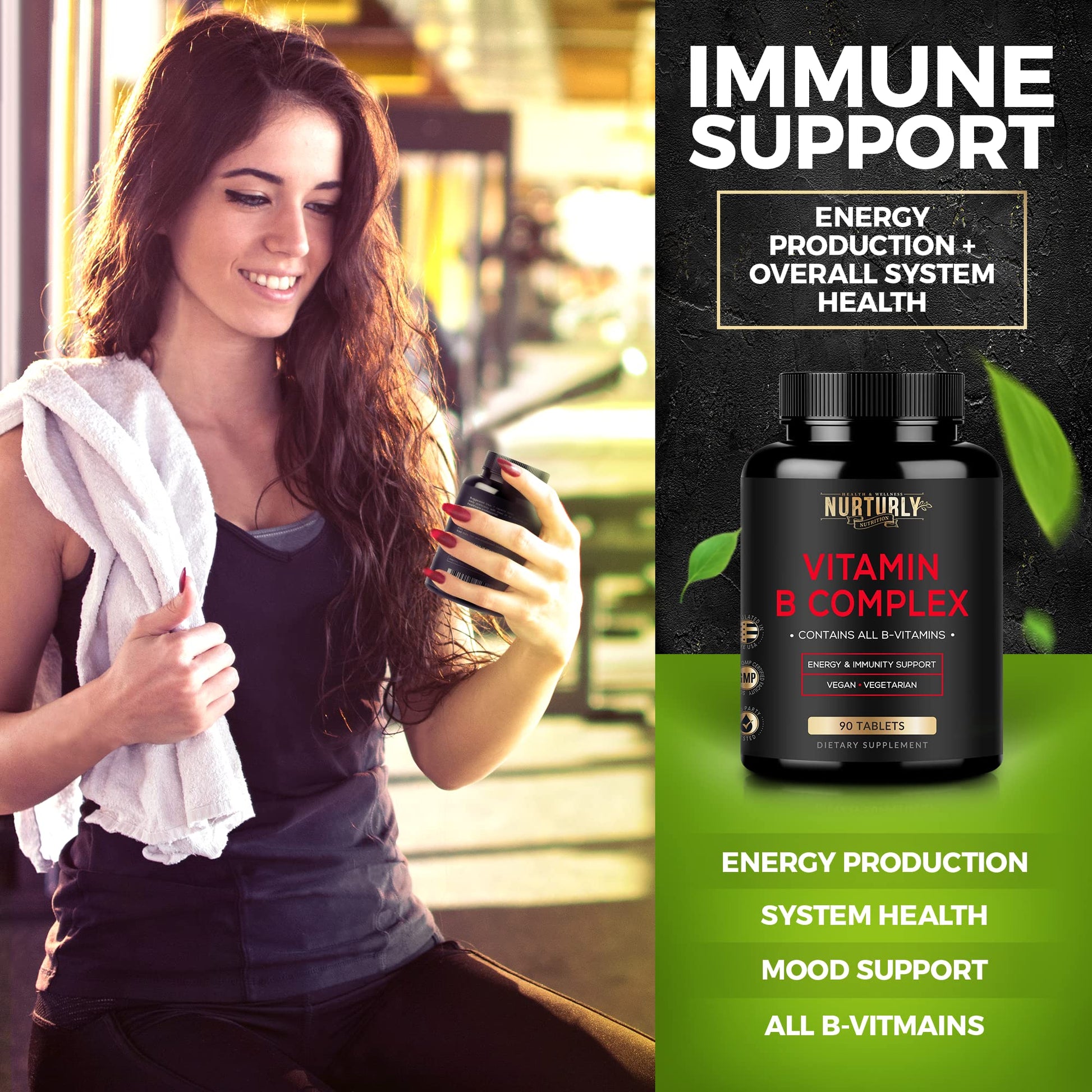 Suplemento vitamina B NURTURLY complejo completo 90 tabletas